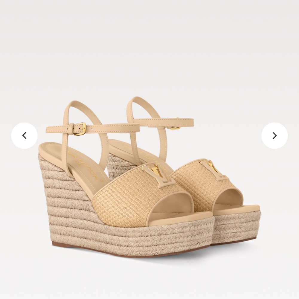 Louis Vuitton Cream Wedge Shoes with Ankle Straps